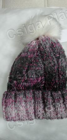 Rózsaszín cirmos 1 bojtos sapka, bélelt